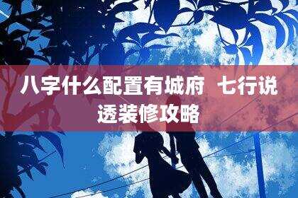八字什么配置有城府  七行说透装修攻略