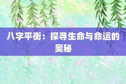 八字平衡：探寻生命与命运的奥秘